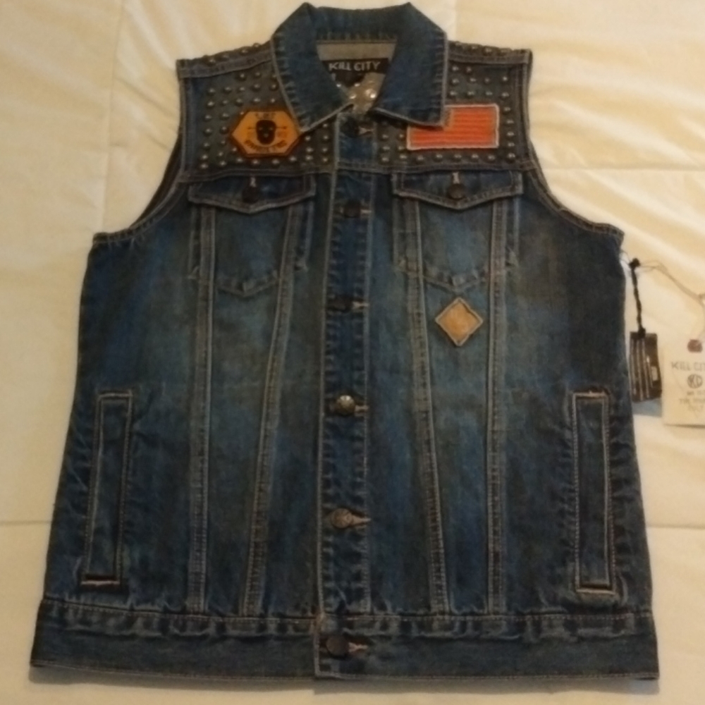 ☠️Kill City Studded Patched Denim Vest